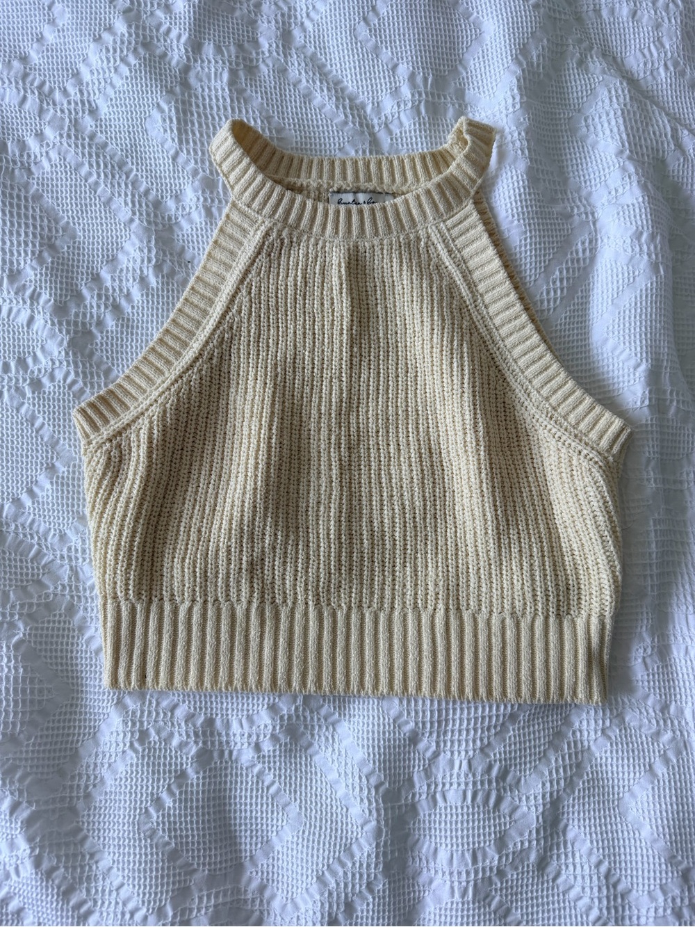 Ribbed Halter Crop Top in Cream
